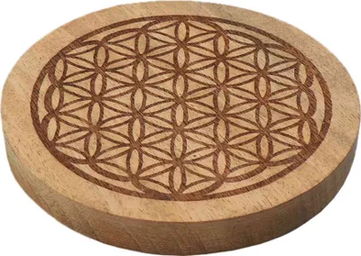 Produktbild von Untersetzer Mangoholz 12,5cm – Blume des Lebens Gravur Deko