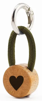 Produktbild von GIPFELWELLE Handgemachter Holz Schlüsselanhänger mit Gravur Kette Ring 4 mm Paracord Segeltau, Damen Herren, Herzzwei, Olive