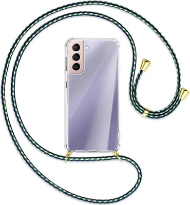 Produktbild von Handykette Backcover-Schutzhülle mit Band (Metall goldfarben) für Samsung Galaxy S21 5G - grün/blau/weiß