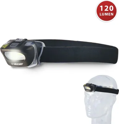 Zdjęcie produktu dla Latarka czołowa Velamp ZEUS, COB 3W, 120 lumenów, nieoślepiające światło rozproszone, z włącznikiem, baterie w zestawie