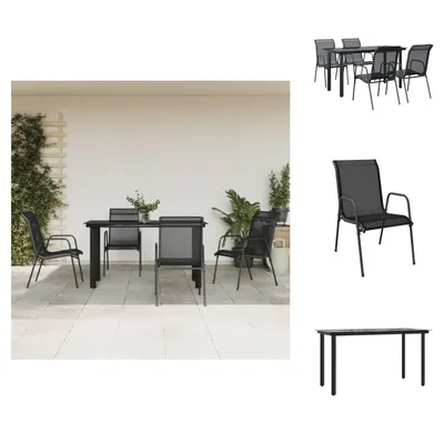 Produktbild von vidaXL 5-tlg. Garten-Essgruppe Schwarz Stahl und Textilene - Gartenmöbel-Sets