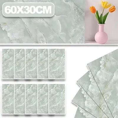 Produktbild von Wandpaneele, 10 Stück Marmoroptik Wandpaneele Selbstklebend, 60cm x 30cm, PVC Fliesenaufkleber für Wanddeko Schlafzimmer Wohnzimmer Badezimmer