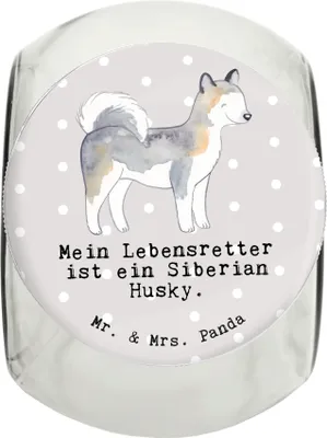 Produktbild von Mr. & Mrs. Panda Dose Siberian Husky Lebensretter L 870ml - Grau Pastell - Geschenk, schraubglas, Vorratsglas, Bonbonglas, Vorratsbehälter, glasbehälter