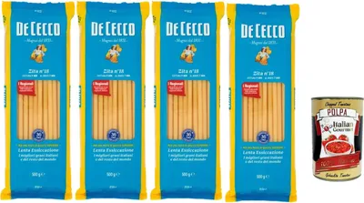 Produktbild von Italian Gourmet De Cecco Pasta Zita Nr. 18 4×500 g – Lange italienische Hartweizenpasta zum Brechen, ideal für Ofengerichte, Ragù & Tomatensauce, Vorratspack + Italian Gourmet Polpa 400 g