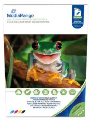 Obrázok produktu pre MediaRange MRINK108, Vysoký-lesk, 160 g/m², Inkjet, A4, Biela, 50 listy