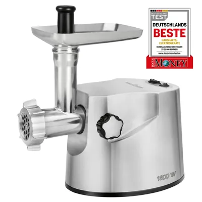 Produktbild von ProfiCook Fleischwolf PC-FW 1172 inkl. 3 Metall-Lochscheiben, Kebbe-und Wurstfülleraufsatz, Profi-Metallgetriebe, Vor-und Rücklauffunktion, massives Alu-Druckguss-Gehäuse, 1800 Watt