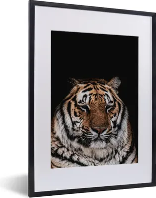 Produktbild von MuchoWow® MuchoWow® Gerahmtes Poster Tiger - Faulenzer - Schwarz 30x40 cm - Poster mit zchwarzem Bilderrahmen - Wandposter Schlafzimmer