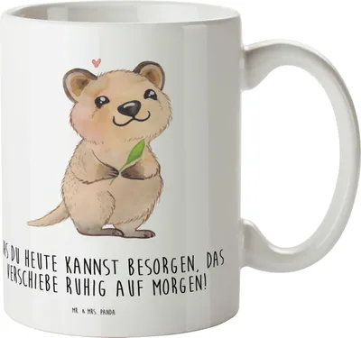 Produktbild von Mr. & Mrs. Panda Pott Quokka Happy - Weiß - Geschenk, Aufschieberitis, Mehrwegbecher, Dinge Erledigen, Kinderbecher, Campingbecher, Plastikbecher, Lustiger Spruch, Haferl
