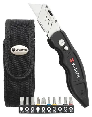 Produktbild von Würth Trapezklingen-Messer-Set + 10 Bits + Nylon Gürteltasche