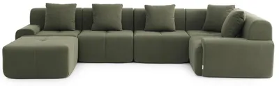 Image de Canapé d'angle modulaire Milysofa Sofamous 5 places avec méridienne, en velours côtelé vert sauge