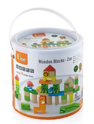 Image de Jeu de construction en bois 50 cubes - zoo