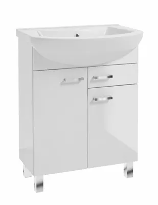 Immagine prodotto di DomoDomo - Mobile bagno a terra con lavabo 65 Mea, 86 x 62 x 30 cm, bianco lucido, pannello frontale laccato