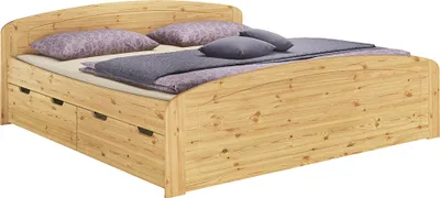 Produktbild von Erst-Holz Massivholz Doppelbett 180x200 cm mit 3 Bettkästen, Seniorenbett, Natur lackiert, abnehmbarer waschbarer Microfaserbezug, V-60.50-18