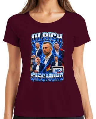 Productafbeelding van Ulrich Siegmund, AfD, Duitsland, patriottisme, statement, dames T-shirt, bordeauxrood, maat 3XL