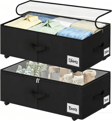 Productafbeelding van 75 liter onderbedcommode met 360° wielen - Set van 2 - 24 cm hoog