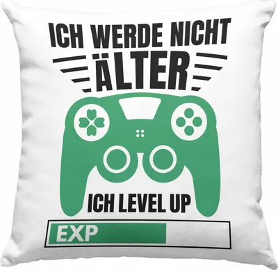Produktbild von Trendation - Zocker Deko-Kissen mit Füllung 40x40 Geschenk Gamer Geschenkidee Lustiger Spruch Gaming Geburtstag Ich Level Up (Grün)