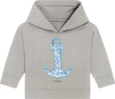 Produktbild von Mr. & Mrs. Panda Organic Baby Hoodie Anker Blau 12. - 18. Monat - Heather Grey - Geschenk, Lustige Sprüche, Kapuzensweatshirt, Kapuzenshirt