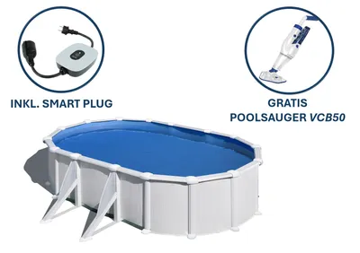 Produktbild von GRE Ovaler weißer Stahlwandpool 500 x 300 x 132 cm, Serie Atlantis + Smart Plug + GRATIS Elektrischer Poolreiniger ELECTRIC VAC PLUS