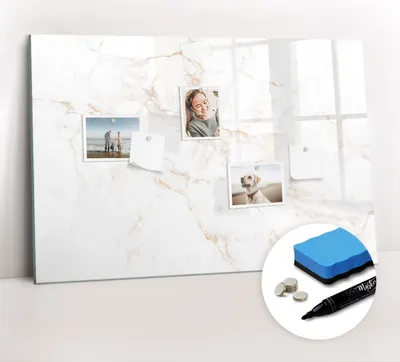 Produktbild von Magnetpinnwand Memoboard - Zubehörsatz - Schwarzer Marker + Schwamm + Magnete - 90 x 60 cm - Eleganter Marmor