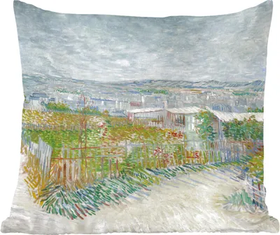 Produktbild von MuchoWow® Zierkissen Sofakissen Wohnzimmer Dekokissen 40x40 cm Montmartre: hinter der Mühle von Galette - Vincent van Gogh - Foto Kissen - Schlafzimmer Dekoration