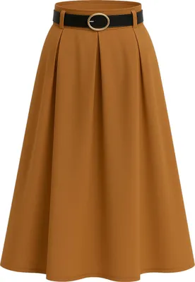 Produktbild von 430_Mississhop Damen A-Linien-Rock Eleganter Faltenrock mit Gürtel – mittellang Gr. 36-40  Camel