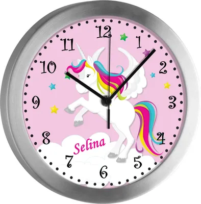 Produktbild von Kinderzimmer Funkwanduhr, Funkuhr Wanduhr Kinder, Einhorn rosa 25 cm