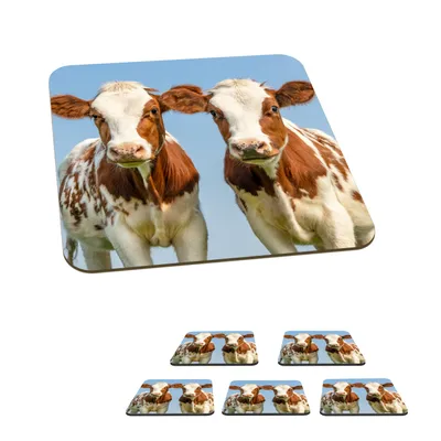 Produktbild von KitchenYeah® Glasuntersetzer Quadratisch 6er Set Kühe - Himmel - Tiere - Bauernhof - Porträt 10x10 cm Untersetzer für Gläser - Getränkeuntersetzer - Tischplattenschutz - Tischuntersetzer für Tassen T