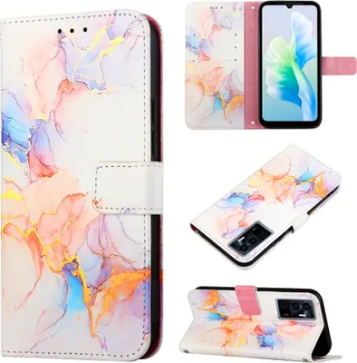 Produktbild von VIVO S10E 5G Hülle, Marmor Motiv Kunstleder Tasche Wallet Kartenfächer mit Standfunktion Klapp Schutzhülle für VIVO S10E 5G / V23E 4 5G / Y75 4G Bunt