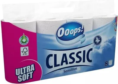 Obrázek produktu pro Ooops! Toaletní papír Classic Sensitive 8 rolí/3vrstvy