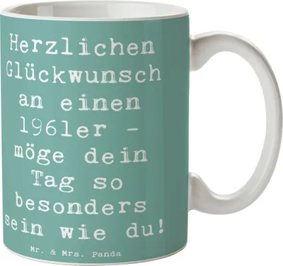 Produktbild von Mr. & Mrs. Panda Kaffeebecher Spruch 1961 Geburtstag - Meeresbrise - Geschenk, Happy Birthday, bedruckt, liebevoller, Alter, Teetasse, Kaffeetasse, Geburtstagsgeschenk
