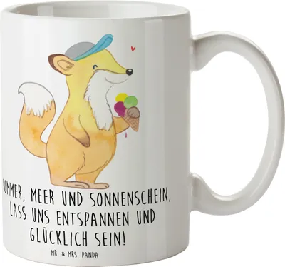 Produktbild von Mr. & Mrs. Panda Kaffeetasse Sommer Meer Strand - Weiß - Geschenk, Strandurlaub, Tasse, Urlaub Am, Kuscheln, Sommerferien, mit Motiv, Becher, Küstenurlaub, Küste, Kamin