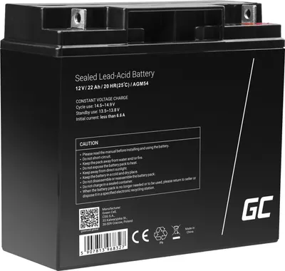 Zdjęcie produktu dla Green Cell AGM54, AGM (maty szklane z warstwą absorpcyjną), 22 Ah, 12 V, bezobsługowy, czarny, 77 mm