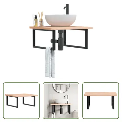 Imagen del producto de Estante para lavamanos de The Living Store, montaje en pared, acero y madera maciza de haya