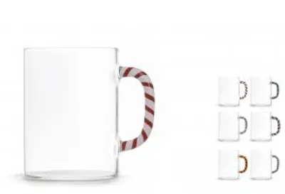 Immagine prodotto di H&H Set 6 Mug con Manico Colorato in Vetro Borosilicato ml 470