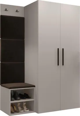 Produktbild von MIRJAN24 Garderoben-Set Medi IV, Schuhschrank, Kleiderhakenbrett, 4x Paneel 42x42, 2 Kleiderhaken (Farbe: Cashmere, Manila 04)