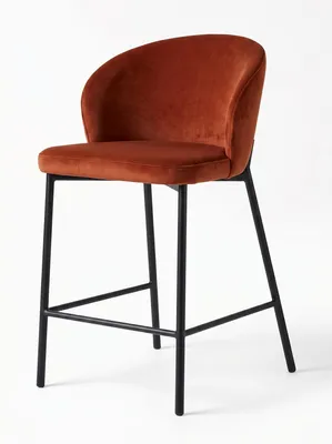 Immagine prodotto di Sgabello da bar moderno, in velluto, con schienale, ideale per la cucina, design arancione