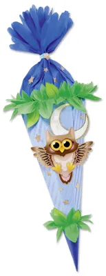 Produktbild von folia 92201 Schultüte Bastelset EULE, inklusive Schultütenrohling aus 3D Wellpappe ca. 68 cm, Motivbögen und Bastelzubehör