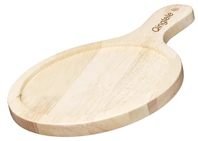 Image de Planche à pizza en bois de caoutchouc - Planche de découpe ronde avec poignée - Ø 17,8 cm