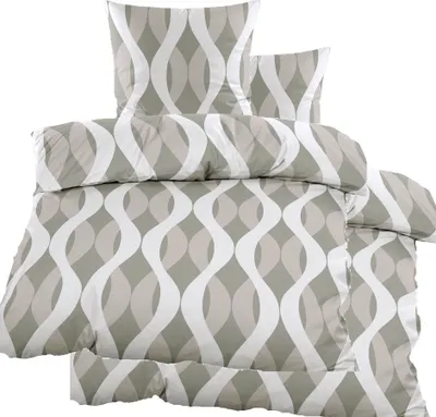 Produktbild von 4-tlg. Biber Winter Bettwäsche 2x (135 x 200 + 80x80 cm), 100% Baumwolle, taupegrau, Wellen