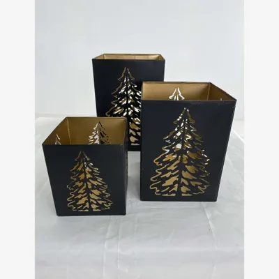 Productafbeelding van Windlichten, zwart/goud, set van 3 stuks