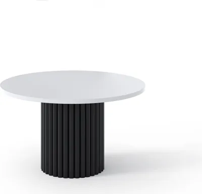 Produktbild von BETTSO Eleganter VIRELO-Tisch mit schwarzem Untergestell und weißer Platte in kontrastreichem Stil
