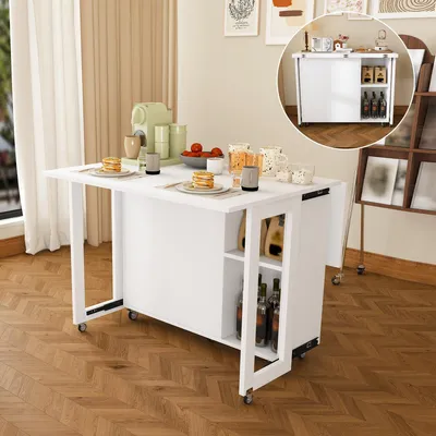 Obrázek produktu pro Skládací multifunkční stolek, rozměry 105x100x75 cm, bílá barva. Vhodný jako jídelní stůl, komoda, konferenční stolek