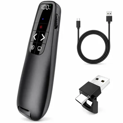 Produktbild von USB-C Präsentationsfernbedienung, wiederaufladbar,digitale Akkuanzeige,LCD-Display,Laserpointer, PPT Presenter,USB+Type-C, roter Laser,Plug & Play