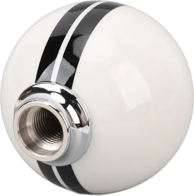Productafbeelding van Versnellingspookknop, rond, bolvormig, handmatig, met 3 adapters voor Mustang 1967–2018, wit, zwart