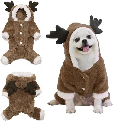 Produktbild von Hauskatzenanzug mit Elchmuster und Hundemütze für Weihnachtsfeiern (M)