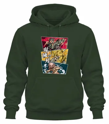 Produktbild von 鬼滅の刃 Kimetsu no Yaiba Tanjiro Zenitsu Inosuke Anime Hoodie Kapuzenpullover, Flaschengrün, S