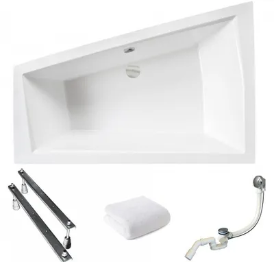 Produktbild von Aqua For You | Besco Asymmetrische Badewanne Intima Duo Links - Eckbadewanne - 170X125 Cm - Antibakterielle Beschichtung - Acryl - mit Siphon Und Füße