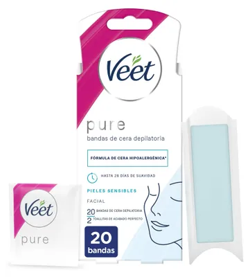 Produktbild von BANDAS DE CERA depilatorias faciales pure piel sensible 20 u