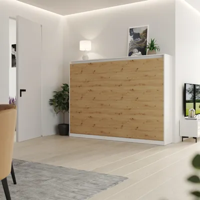 Produktbild von Schrankbett Classico 140x200 cm Horizontal Weiß/Wildeiche mit GASDRUCKFEDERN