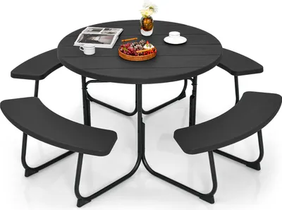 Produktbild von GOPLUS Picknicktisch Set für 8 Personen, Gartenmöbel Set HDPE, Sitzgruppe Outdoor mit Schirmloch, Campingtisch Bierzeltgarnitur